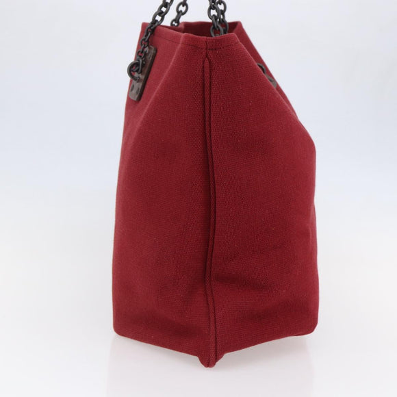 BOTTEGA VENETA Chain Tote Bag Canvas Outlet Red Auth bs29902
