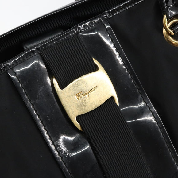 Salvatore Ferragamo Tote Bag Nylon Black Gold Auth bs29903