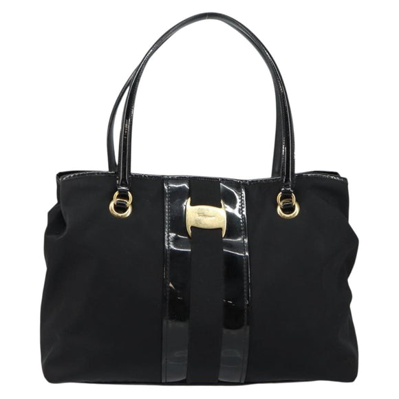 Salvatore Ferragamo Tote Bag Nylon Black Gold Auth bs29903