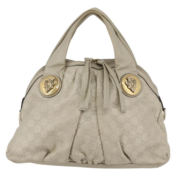 GUCCI GG Canvas Guccissima Historia Bag Leather White Gold 197019 Auth bs29904