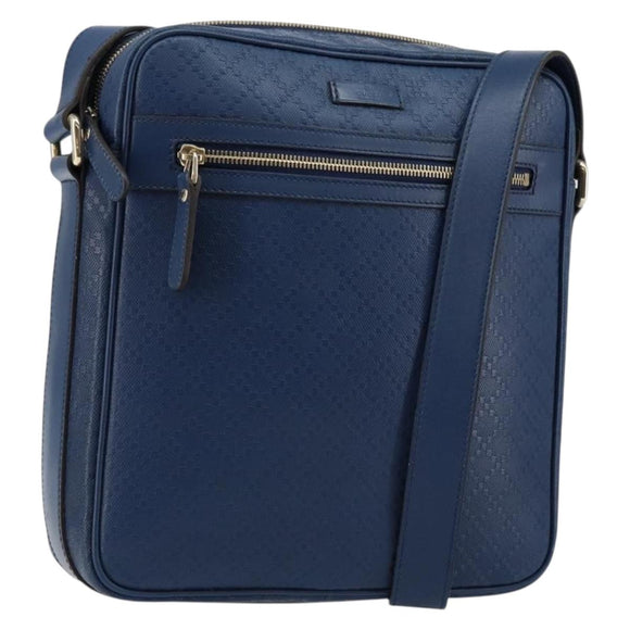 GUCCI Diamante Shoulder Bag Leather Blue Gold 201443 Auth bs29905