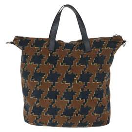 PRADA Tote Bag Canvas 2way Navy Brown Auth bs29907 - 0