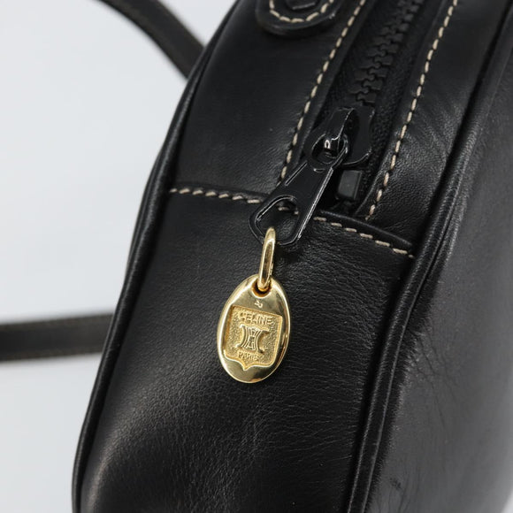 CELINE Shoulder Bag Leather Black Gold Auth bs29910