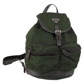 PRADA Backpack Nylon Khaki Silver Auth bs29914
