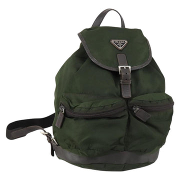PRADA Backpack Nylon Khaki Silver Auth bs29914