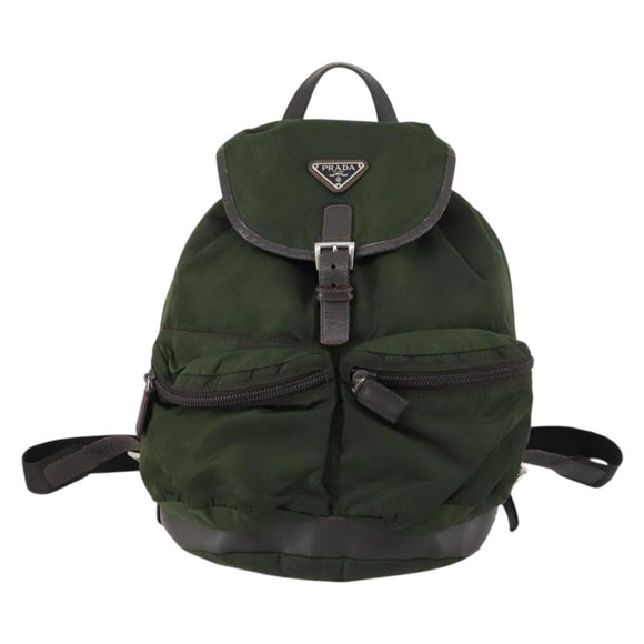 PRADA Backpack Nylon Khaki Silver Auth bs29914