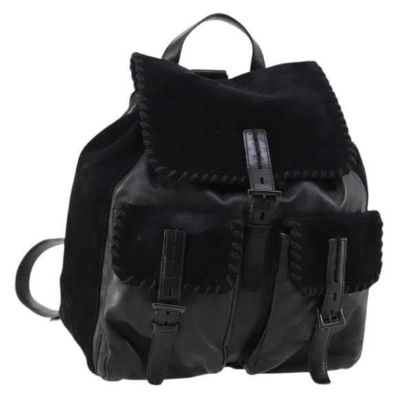 PRADA Backpack Leather Suede Black Auth bs29915