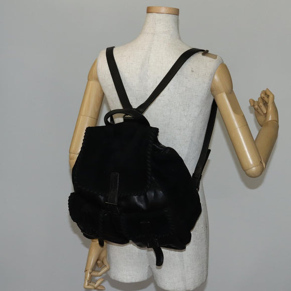 PRADA Backpack Leather Suede Black Auth bs29915