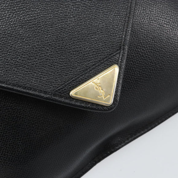 SAINT LAURENT Shoulder Bag Leather Black Gold Auth bs29919