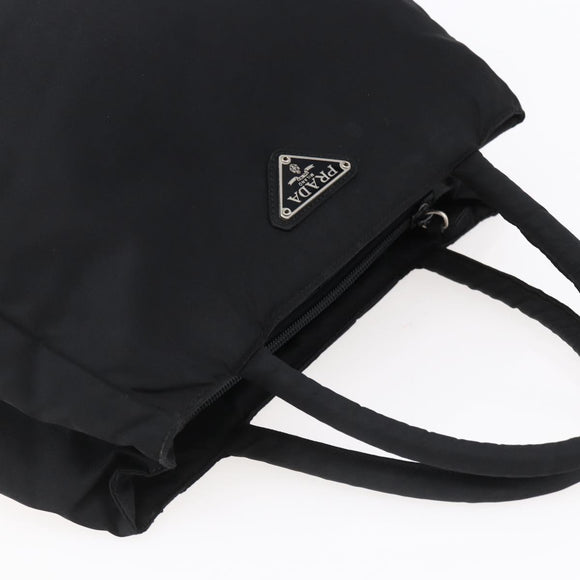 PRADA Tote Bag Nylon Black Silver Auth bs29920