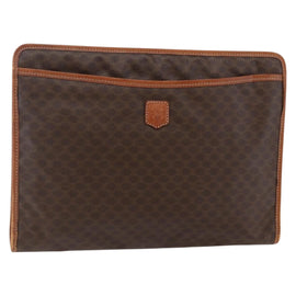CELINE Macadam Canvas Clutch Bag PVC Brown Gold Auth bs29921