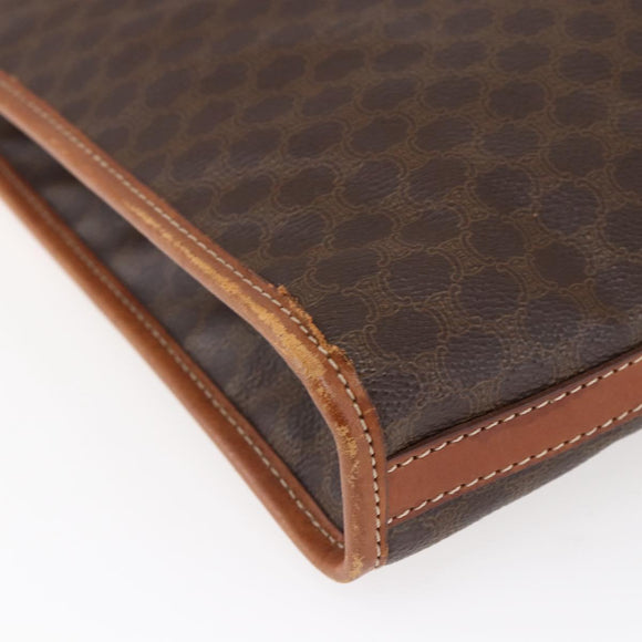 CELINE Macadam Canvas Clutch Bag PVC Brown Gold Auth bs29921