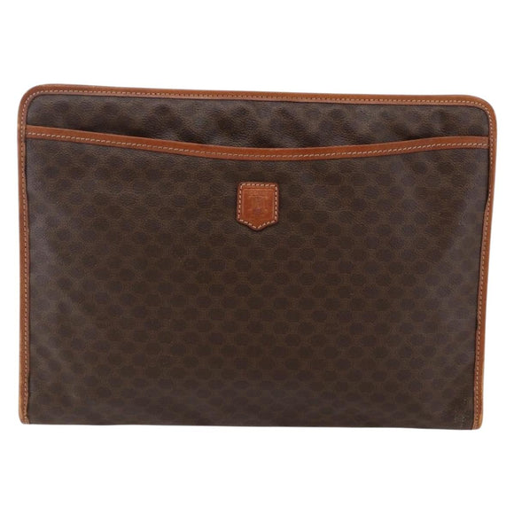 CELINE Macadam Canvas Clutch Bag PVC Brown Gold Auth bs29921
