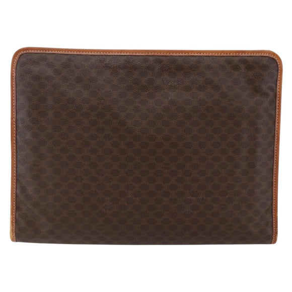 CELINE Macadam Canvas Clutch Bag PVC Brown Gold Auth bs29921