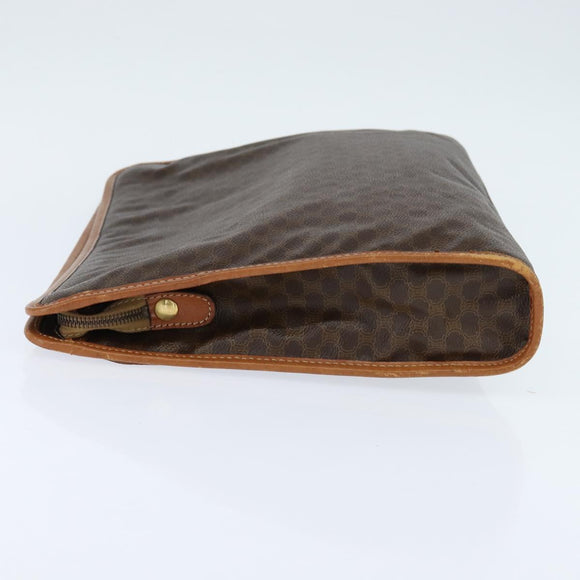 CELINE Macadam Canvas Clutch Bag PVC Brown Gold Auth bs29921