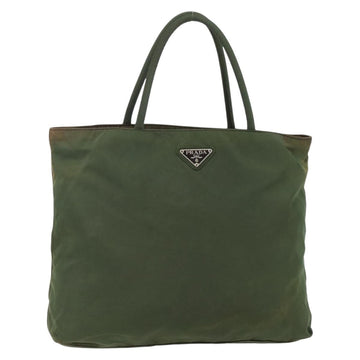 PRADA Tote Bag Nylon Khaki Silver Auth bs29922