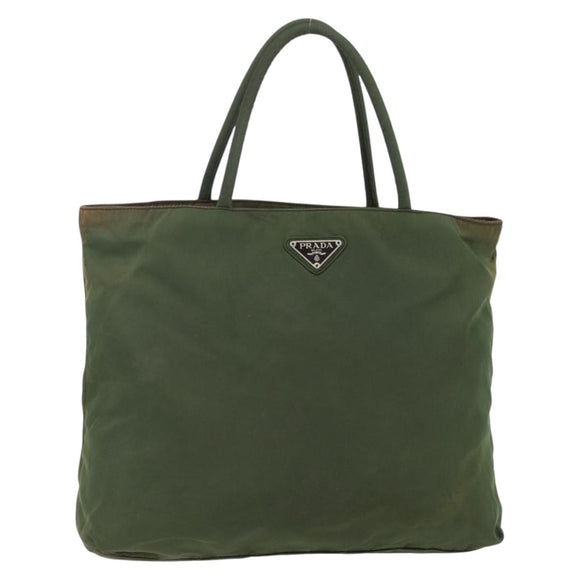 PRADA Tote Bag Nylon Khaki Silver Auth bs29922