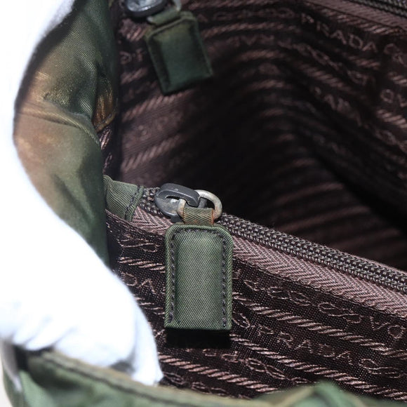 PRADA Tote Bag Nylon Khaki Silver Auth bs29922