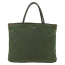 PRADA Tote Bag Nylon Khaki Silver Auth bs29922-13