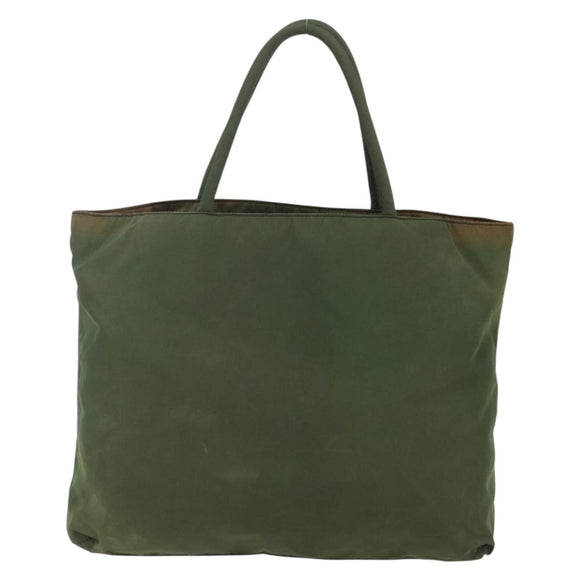 PRADA Tote Bag Nylon Khaki Silver Auth bs29922