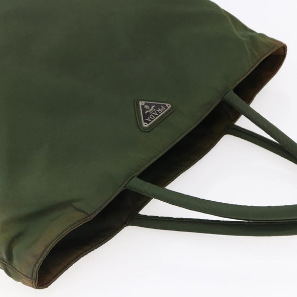 PRADA Tote Bag Nylon Khaki Silver Auth bs29922