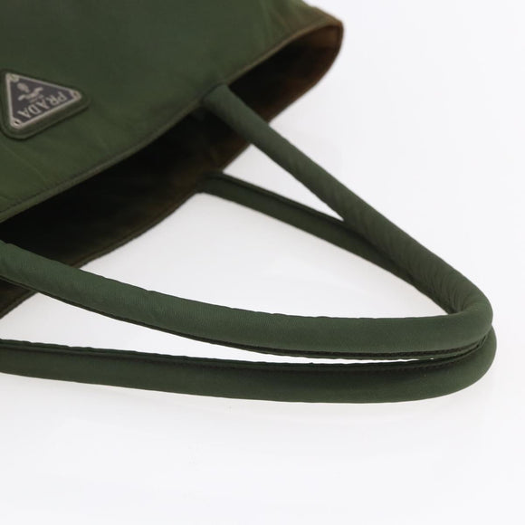 PRADA Tote Bag Nylon Khaki Silver Auth bs29922