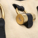 SAINT LAURENT Muse Tote Bag Canvas Leather Beige Gold Auth bs29923-15