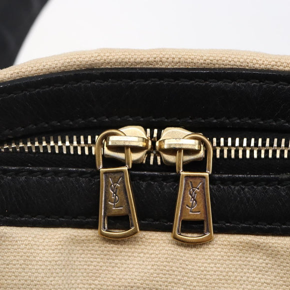 SAINT LAURENT Muse Tote Bag Canvas Leather Beige Gold Auth bs29923