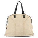 SAINT LAURENT Muse Tote Bag Canvas Leather Beige Gold Auth bs29923-3