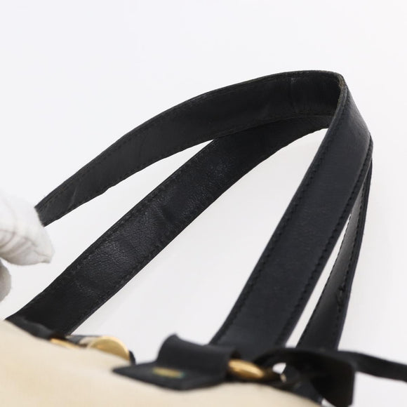 SAINT LAURENT Muse Tote Bag Canvas Leather Beige Gold Auth bs29923