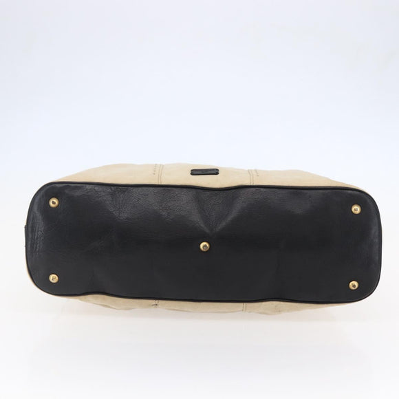 SAINT LAURENT Muse Tote Bag Canvas Leather Beige Gold Auth bs29923