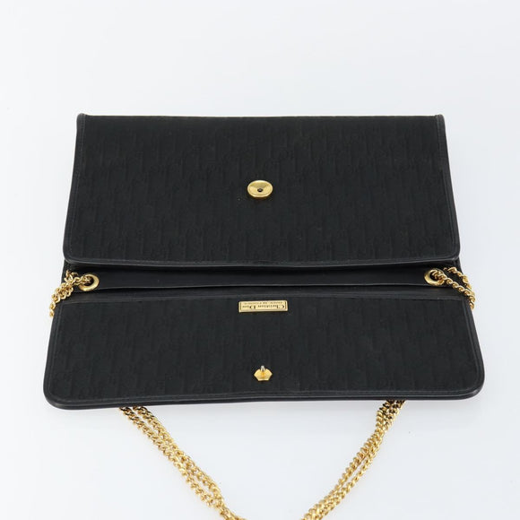 Christian Dior Trotter Canvas Chain Shoulder Bag Black Gold Auth bs29925