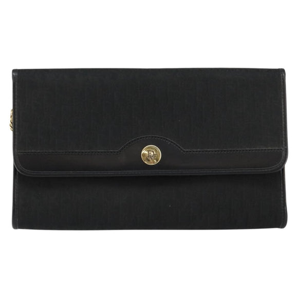 Christian Dior Trotter Canvas Chain Shoulder Bag Black Gold Auth bs29925