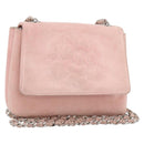 CHANEL Camellia Flap Chain Shoulder Bag Suede Pink Silver CC Auth bs29926-1