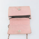 CHANEL Camellia Flap Chain Shoulder Bag Suede Pink Silver CC Auth bs29926-14