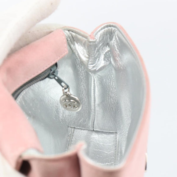 CHANEL Camellia Flap Chain Shoulder Bag Suede Pink Silver CC Auth bs29926