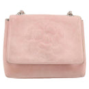 CHANEL Camellia Flap Chain Shoulder Bag Suede Pink Silver CC Auth bs29926-2
