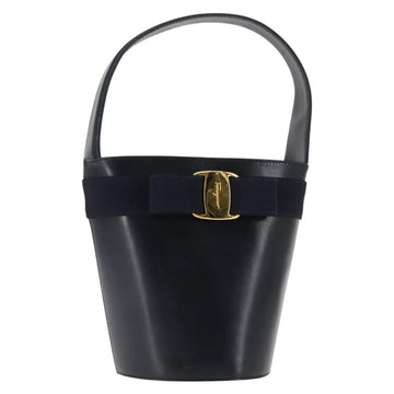 Salvatore Ferragamo Vala Shoulder Bag Leather Navy Gold Auth bs29928