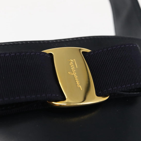 Salvatore Ferragamo Vala Shoulder Bag Leather Navy Gold Auth bs29928