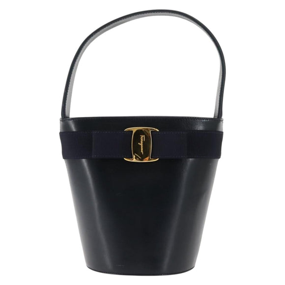 Salvatore Ferragamo Vala Shoulder Bag Leather Navy Gold Auth bs29928