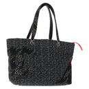 CHANEL Cambon Line Tote Bag tweed Navy Silver CC Auth bs29930-1