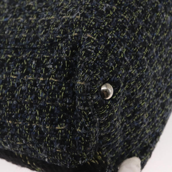 CHANEL Cambon Line Tote Bag tweed Navy Silver CC Auth bs29930