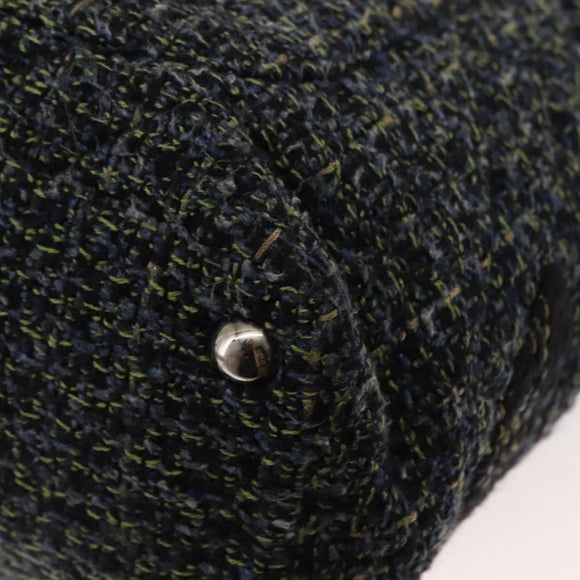 CHANEL Cambon Line Tote Bag tweed Navy Silver CC Auth bs29930