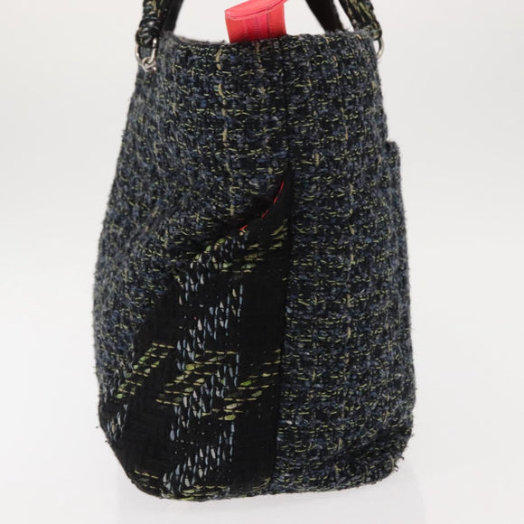 CHANEL Cambon Line Tote Bag tweed Navy Silver CC Auth bs29930
