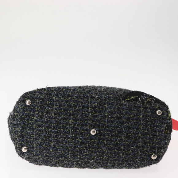 CHANEL Cambon Line Tote Bag tweed Navy Silver CC Auth bs29930