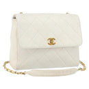CHANEL Matelasse Chain Shoulder Bag Lamb Skin White Gold CC Auth bs29933-1
