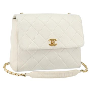 CHANEL Matelasse Chain Shoulder Bag Lamb Skin White Gold CC Auth bs29933