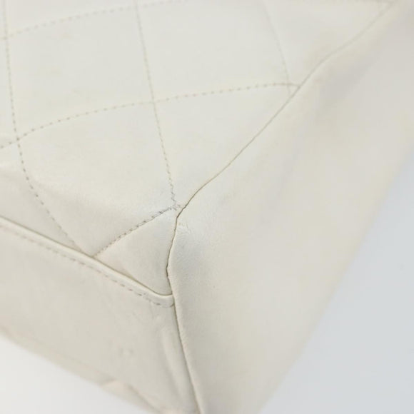 CHANEL Matelasse Chain Shoulder Bag Lamb Skin White Gold CC Auth bs29933