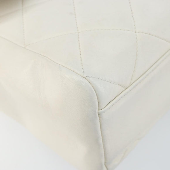 CHANEL Matelasse Chain Shoulder Bag Lamb Skin White Gold CC Auth bs29933