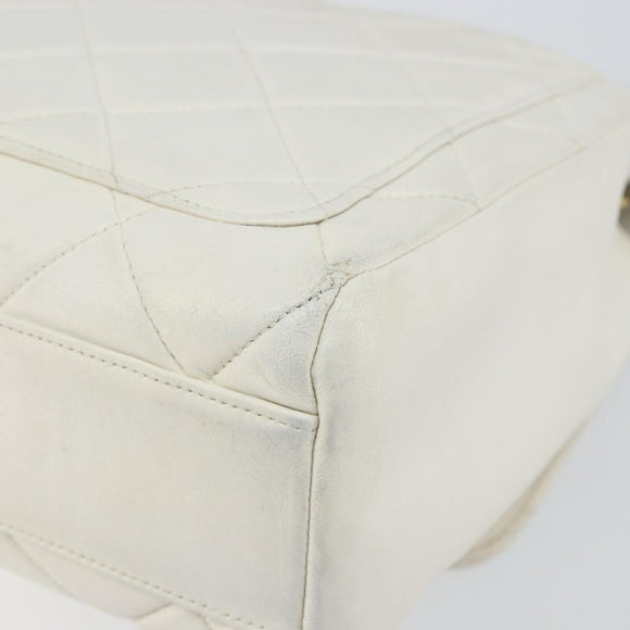CHANEL Matelasse Chain Shoulder Bag Lamb Skin White Gold CC Auth bs29933